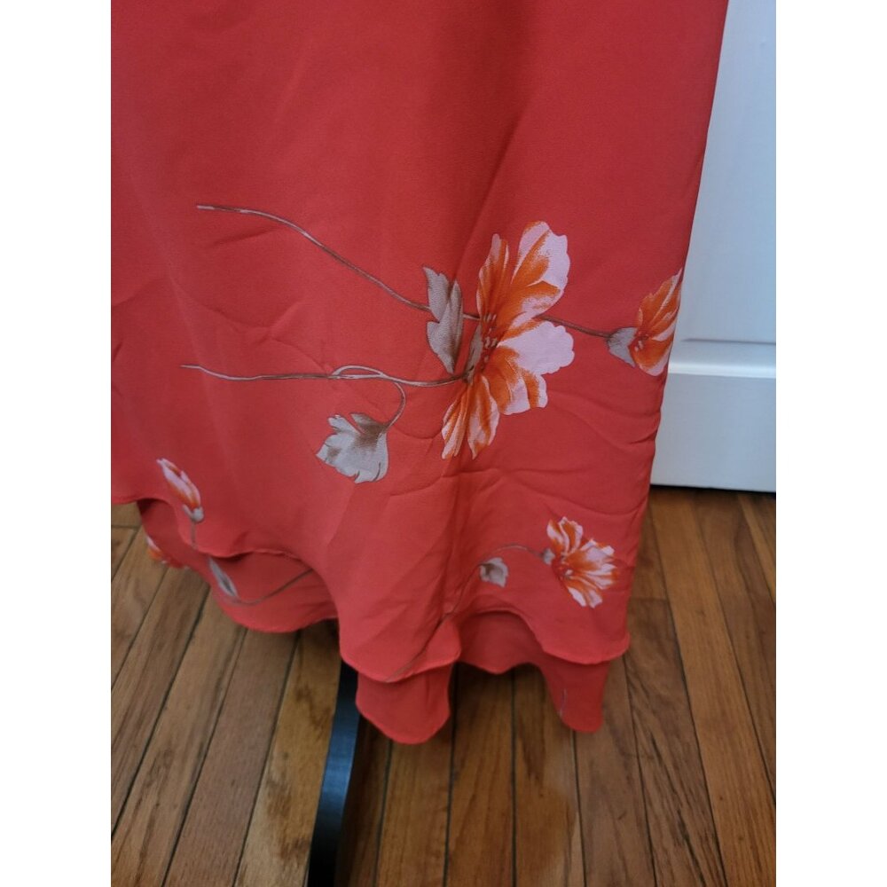 Y2K Coral Floral Sheer Asymmetrical Ruffle Slip Skirt 6 Cottage Fairy Spring - Picture 5 of 7